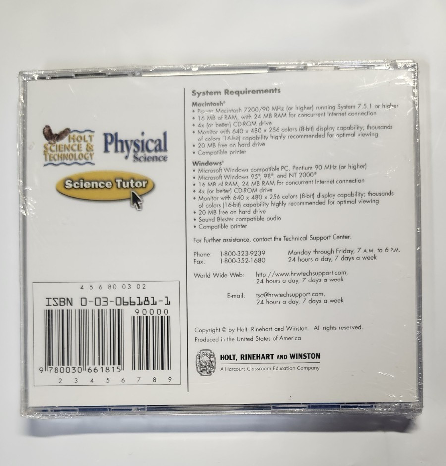 Holt Science & Technology PHYSICAL SCIENCE Set of 4 Student + Videos + Tutor