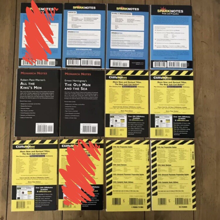 Cliffs Notes + Spark Notes + Monarch Notes CHOOSE ONE from lot