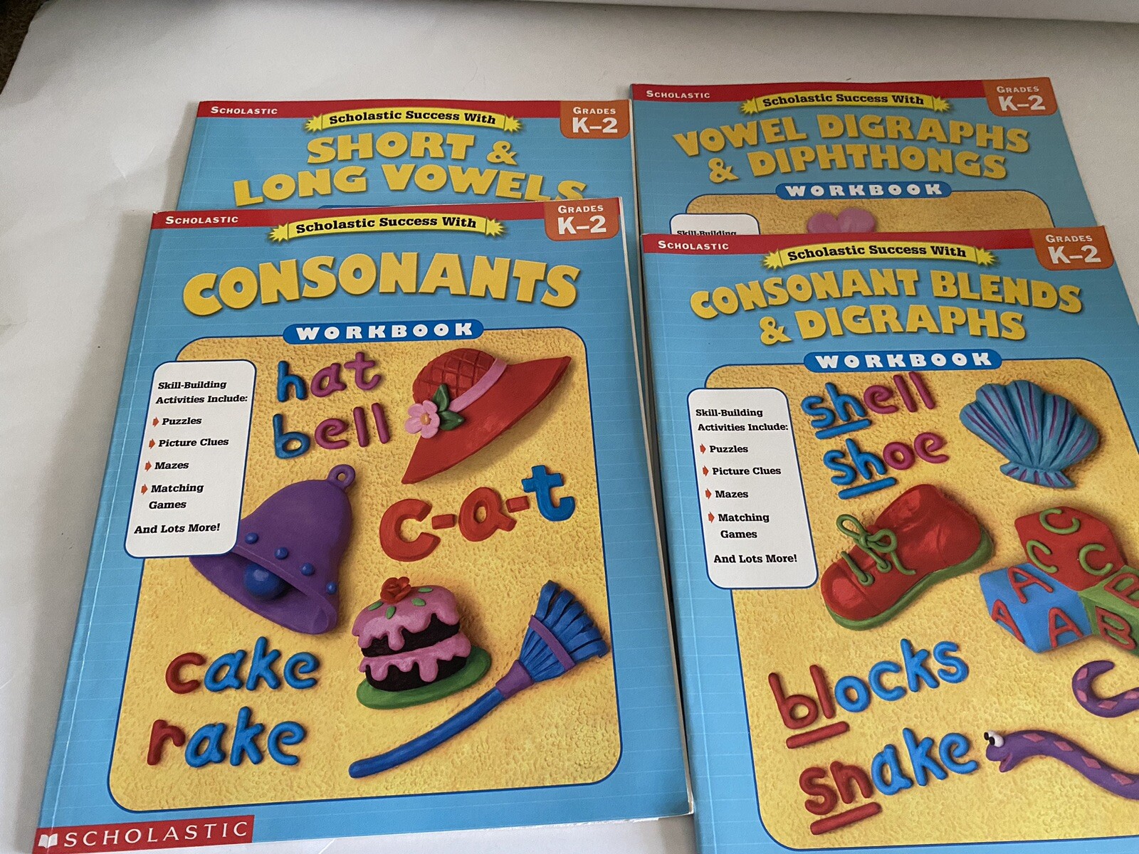 Lot Of 4 Scholastic Success With Vowels Consonants Grades K-2 Homeschool 2004