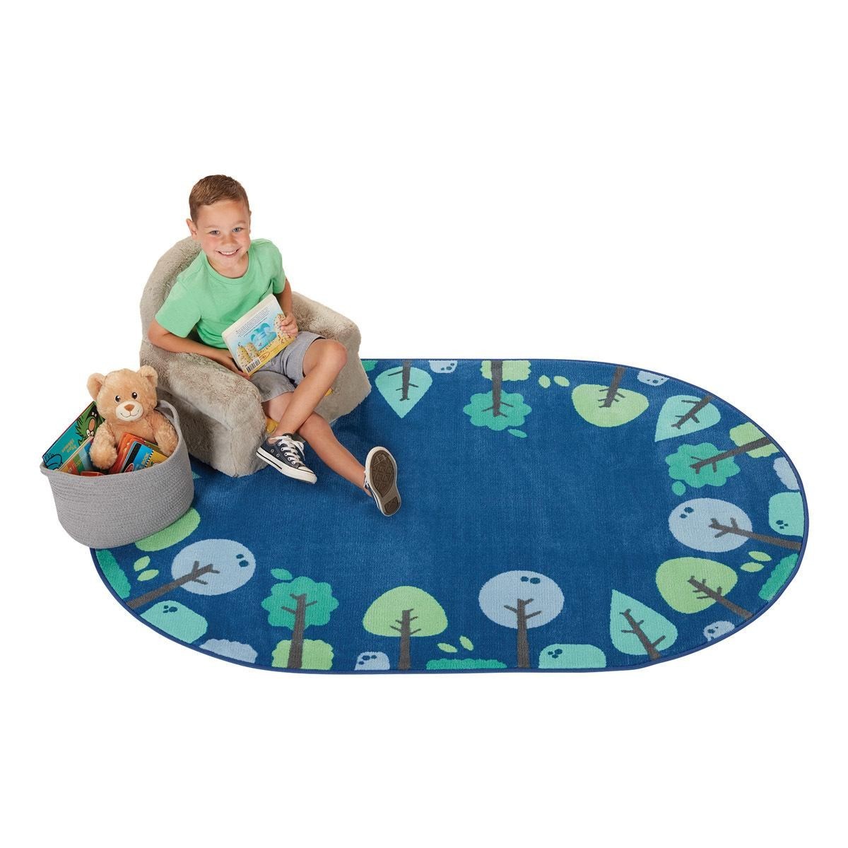 Kaplan Early Learning Kaplan® Tranquil Trees Carpets – 4′ x 6′ Oval – Blue
