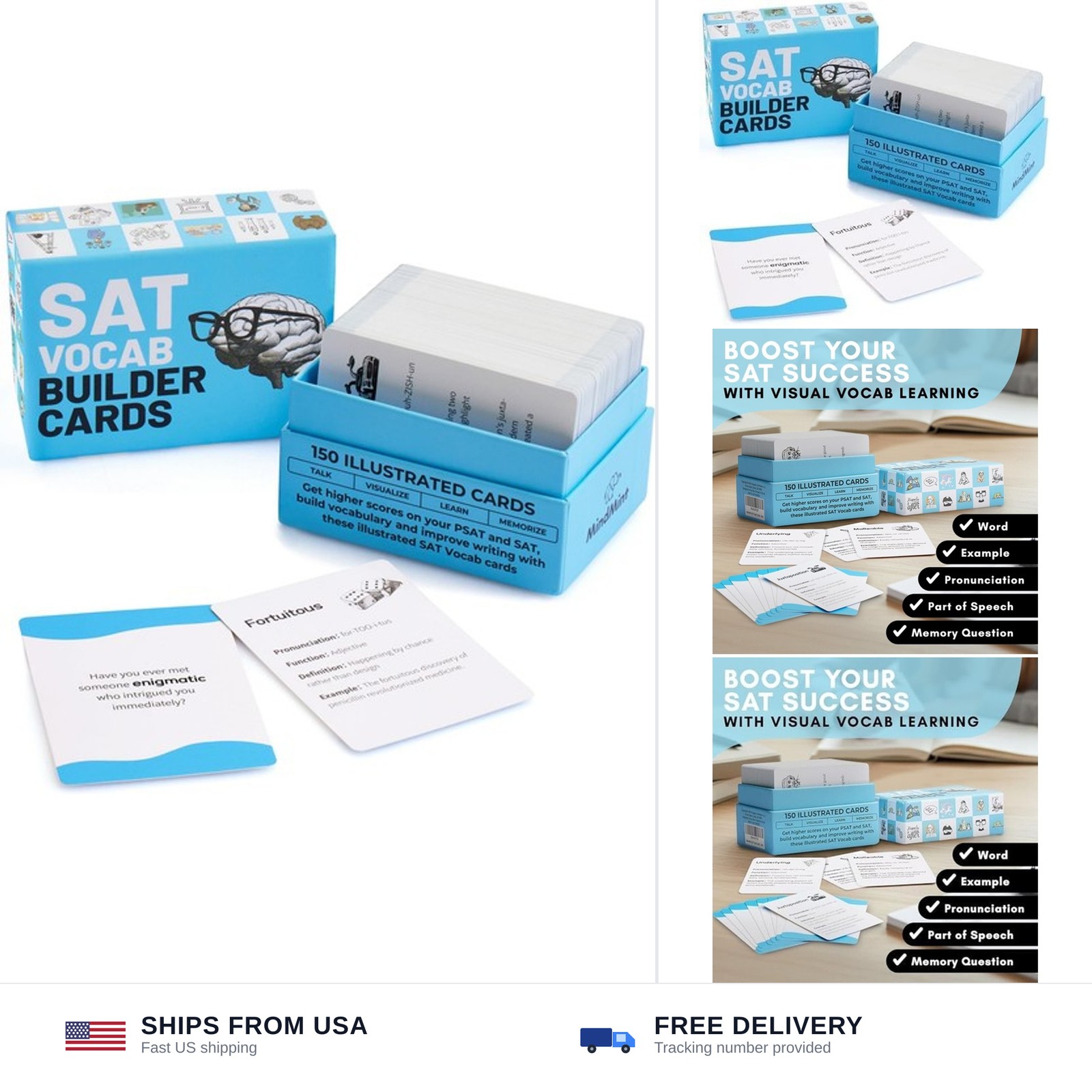 SAT Vocabulary Builder Flash Cards & Study Guide 2026 – 150 Visual Learning V…