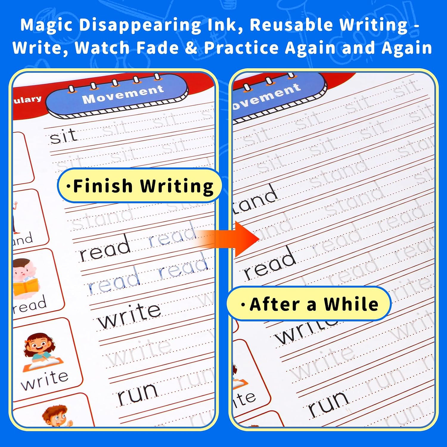 Magic Grooved Handwriting Practice Book for Kids Ages 3-8, Reusable Tracing