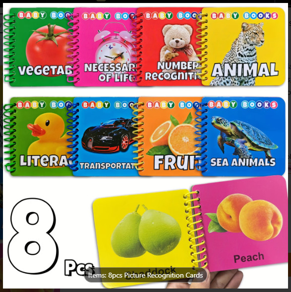 8PCS Baby Learning Books Picture Recognition Flash Cards Educational Toy
