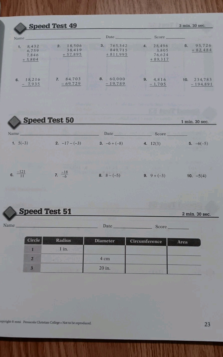 Abeka Basic 7th Grade Mathematics 4th Edition Work Text Teacher Key Quizzes Test