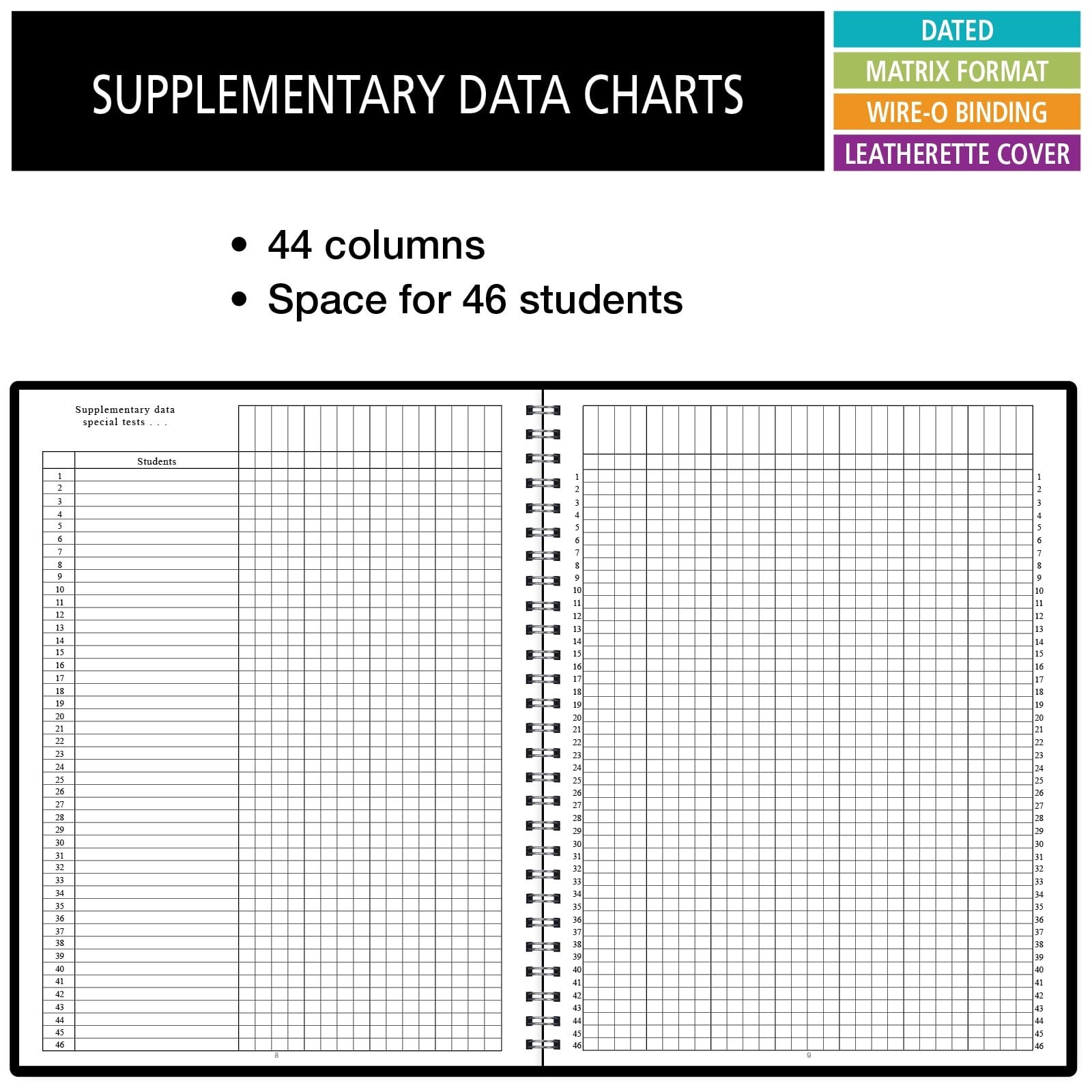 Dated Teacher Lesson Planner 2026-2027, 6 Periods, Vertical Layout, Black Cover