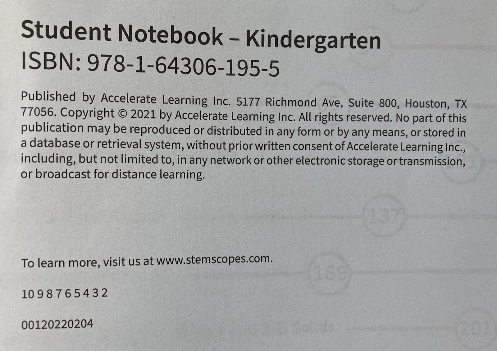 STEM Scopes Math Kindergarten Student Notebook