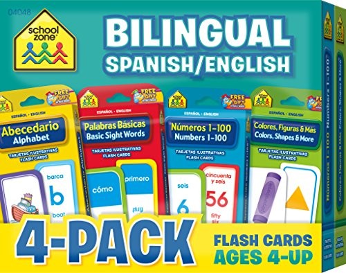 BILINGUAL SPANISH/ENGLISH FLASH CARD 4-PACK By School Zone Staff Mint Condition