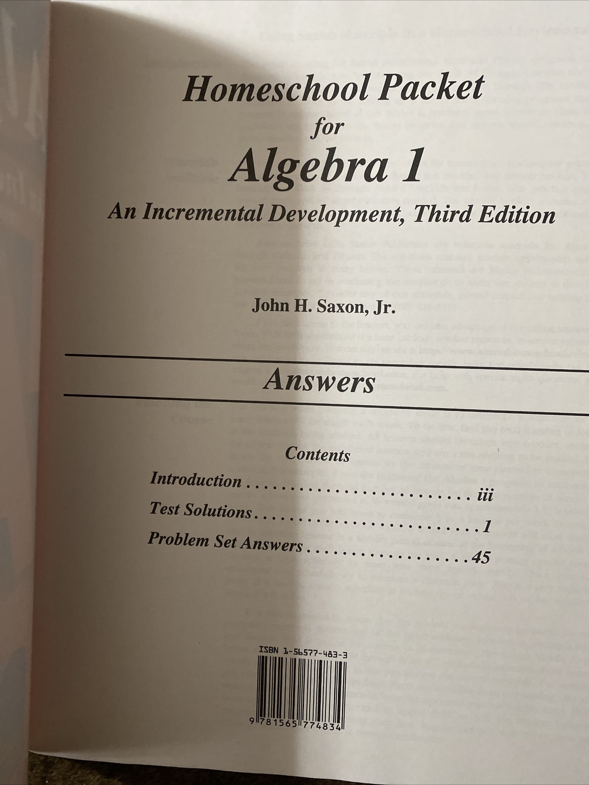 saxon algebra 1 (3rd edition) Answer Key & Test forms (Brand New) (NO textbook)