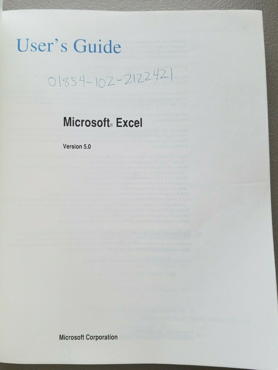 Microsoft Excel User’s guide version 5.0 Paperback 1993-1994 VGC