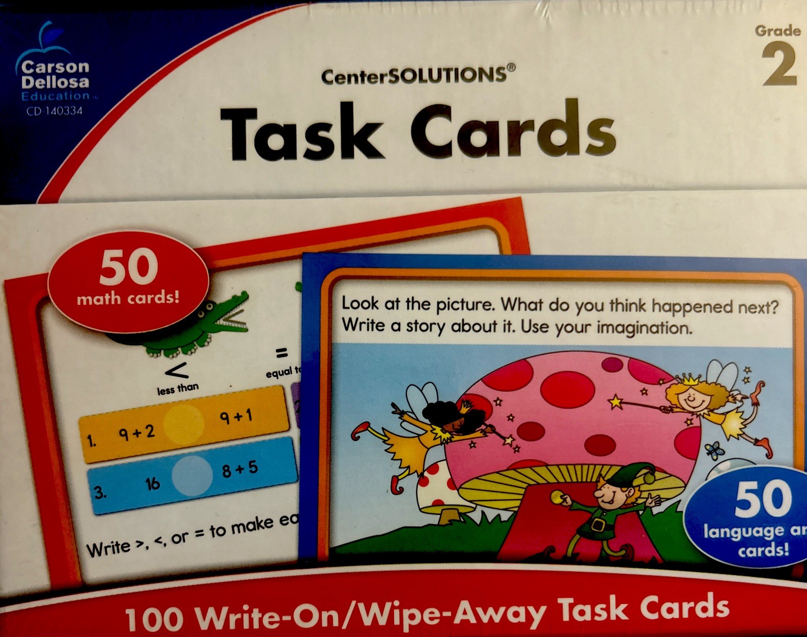 New! 100 Carson-Dellosa Write On/Wipe Off Grade 2 Task Cards Free Shipping