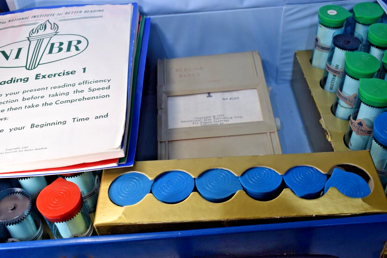 Vintage 1966 NIBR Speed Reading Course – Complete Set with 30 Filmstrips & Pacer