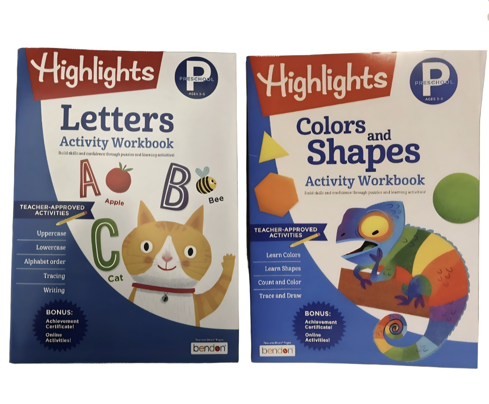 ❤️ HIGHLIGHTS (2-PACK) 🍎 ●LETTERS/COLORS & SHAPES● 🟩🔴🔶️ Preschool Workbooks.