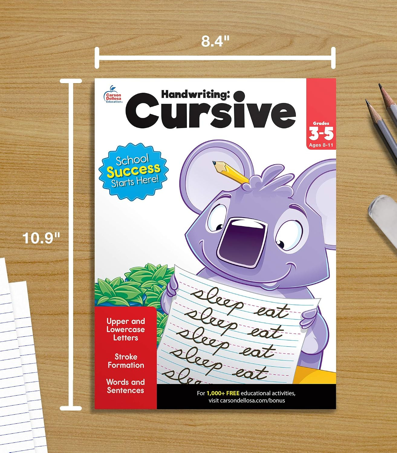 Carson Dellosa Grades 2-5 Cursive Handwriting Workbook, Writing Book with Sight