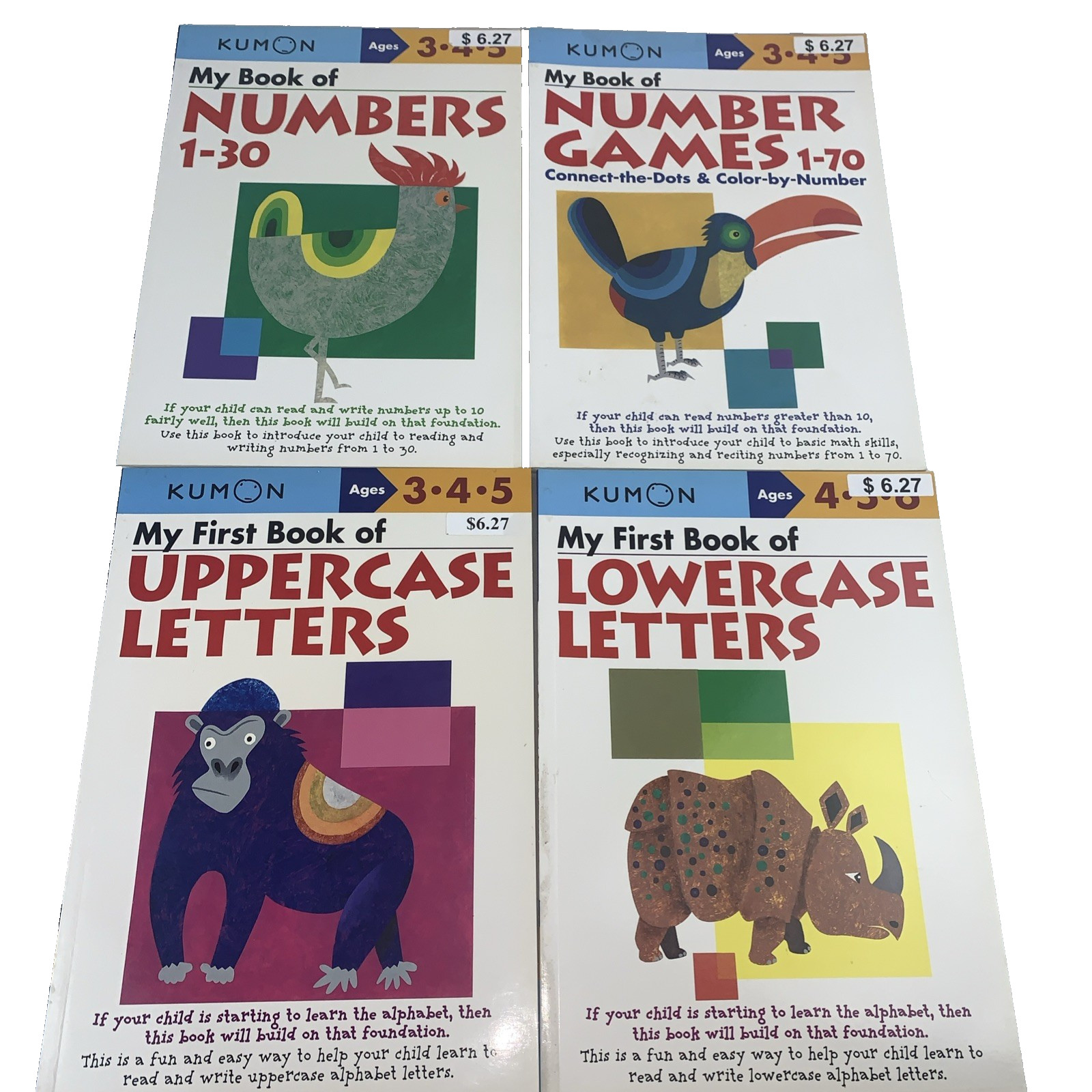 Kumon Workbooks Pre K through Kindergarten lot 4 books Homeschool Classroom