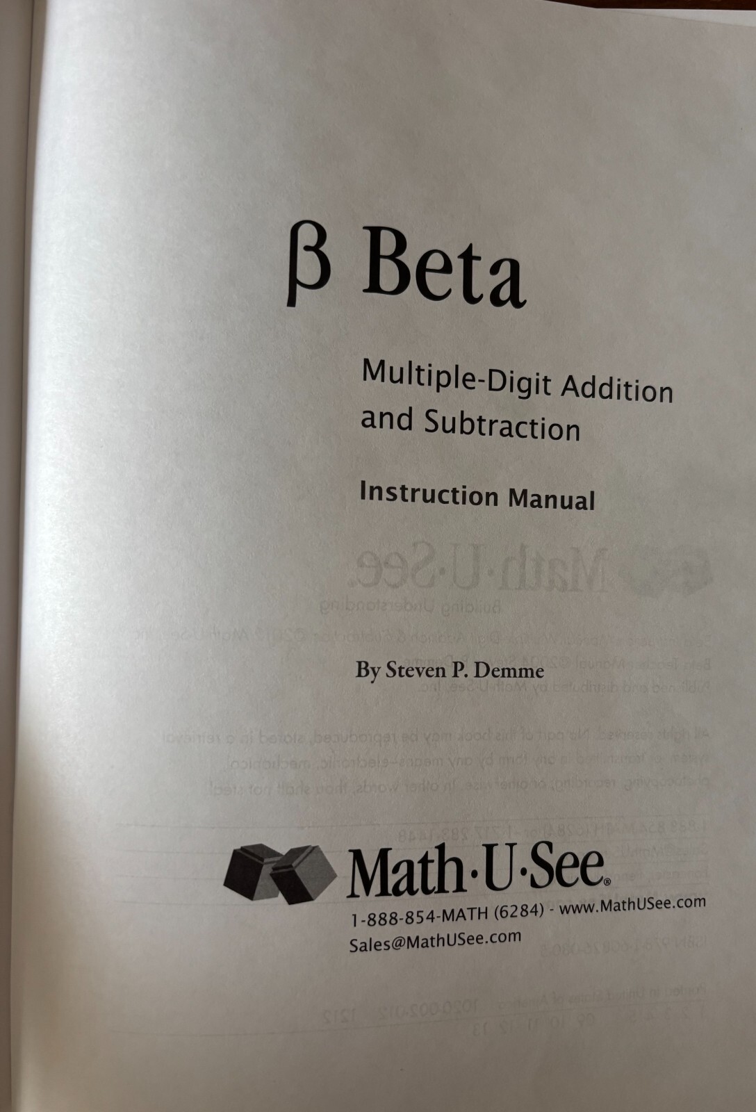Math U See Beta Multiple Digit Addition & Subtraction Instruction Manual