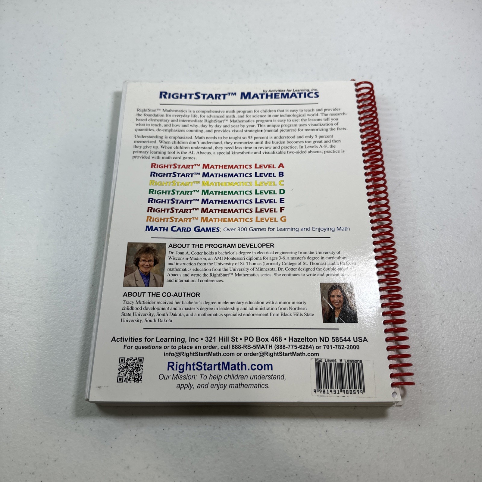 RightStart™ Mathematics, – Spiral-bound, by Joan A. Cotter; – Good