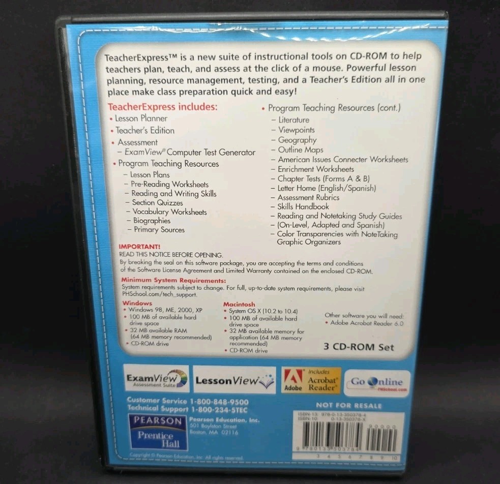 Prentice Hall Teacher Express United States History – 3 Disc CD-ROM Rare HTF
