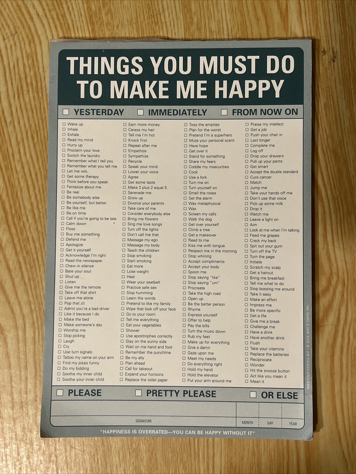Knock Knock Things You Must Do to Make Me Happy Pad