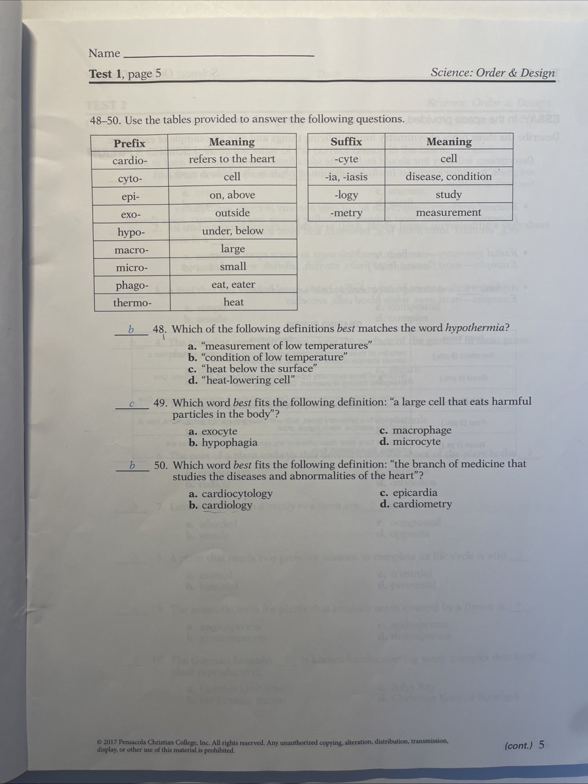 🐍🔑ABEKA 7th Grade SCIENCE ORDER & DESIGN TEACHER TEST KEY