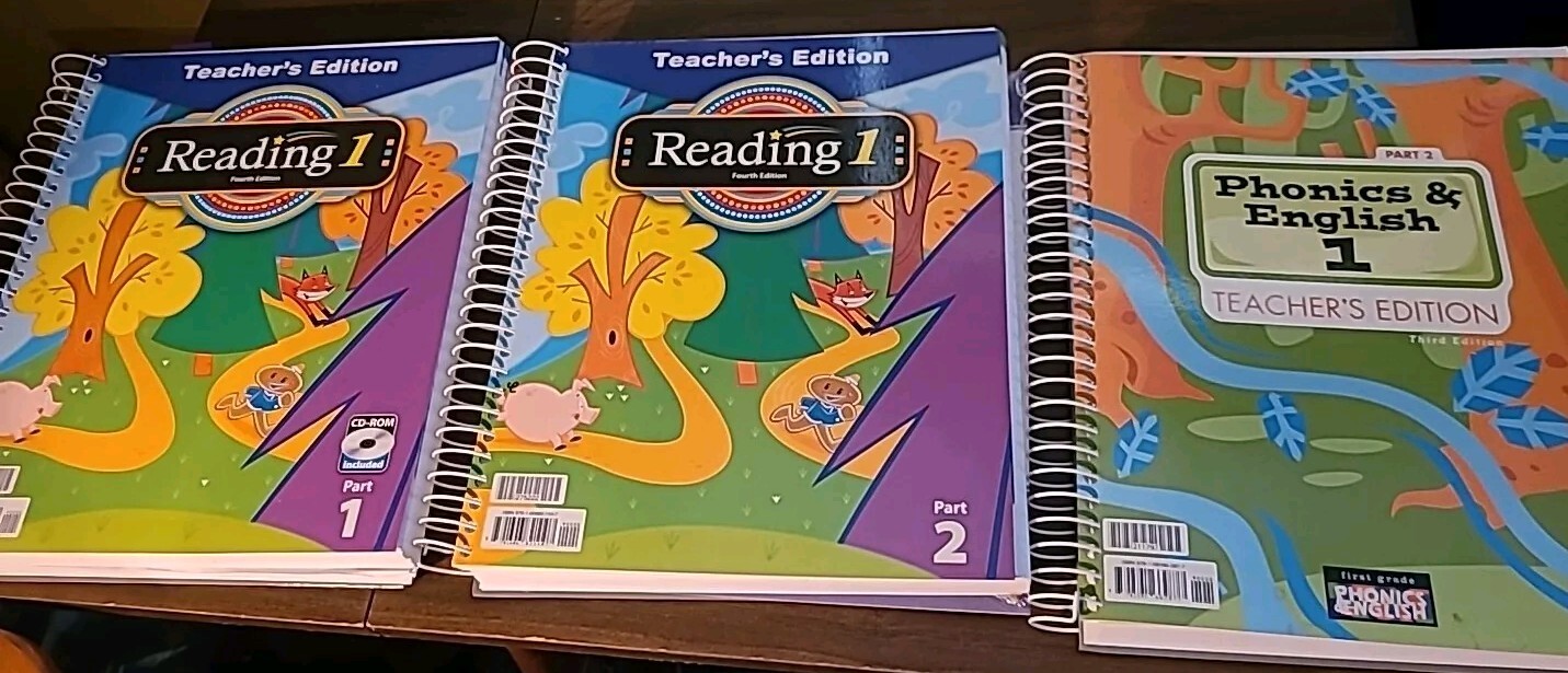 Lot of 3 BJU Press Reading 1 Teacher’s Edition Parts 1 & 2 / Phonics & English
