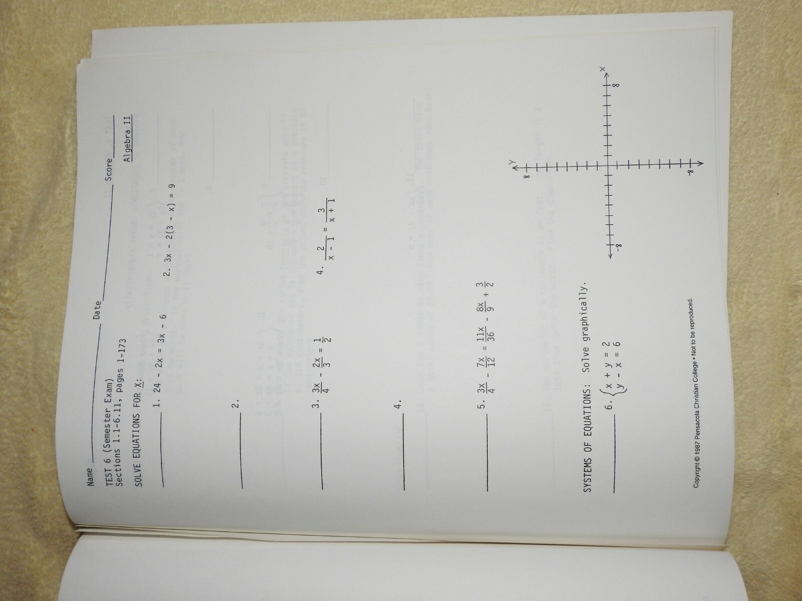 ABeka Algebra 2,1st Ed.Student text,Solution Key,Test Key&Solutions 1987