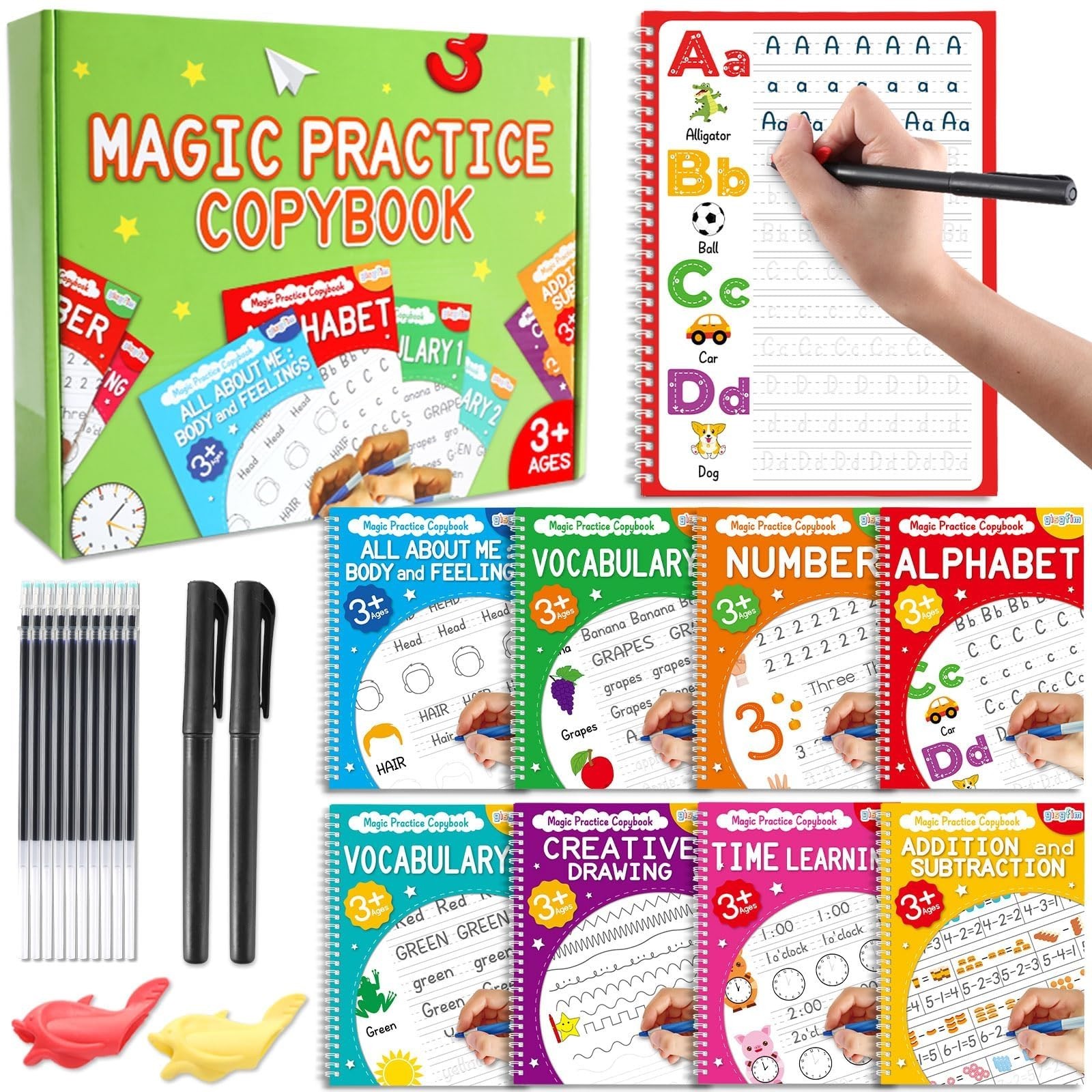 8 Pack Reusable Handwriting Practice Books for Kids – Magic Tracing Workbooks, I