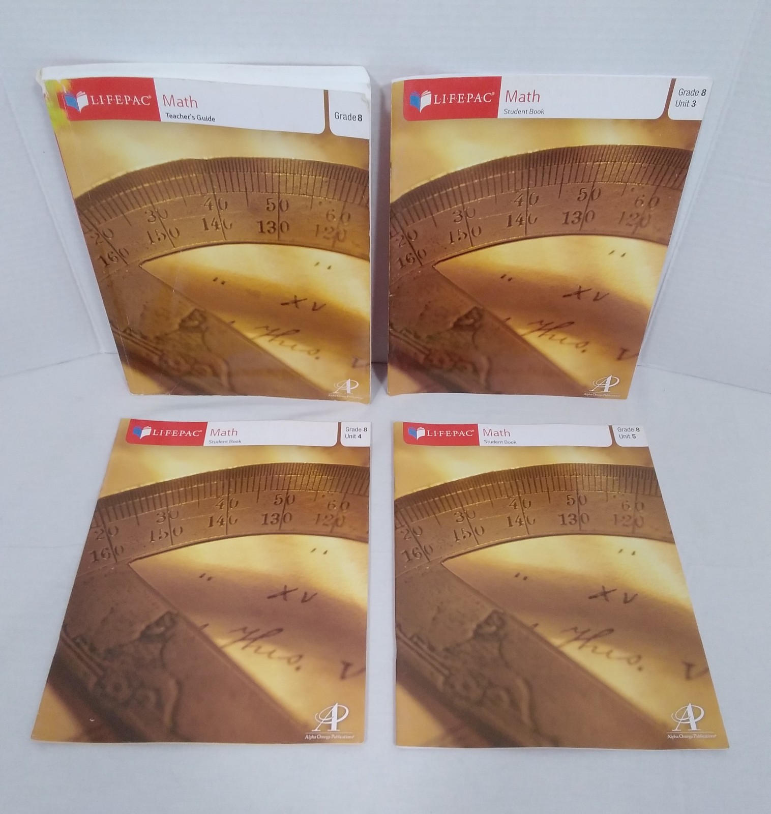 LIFEPAC AOP Math Grade 8 Teacher Guide and Student Units/Workbooks 3, 4, & 5