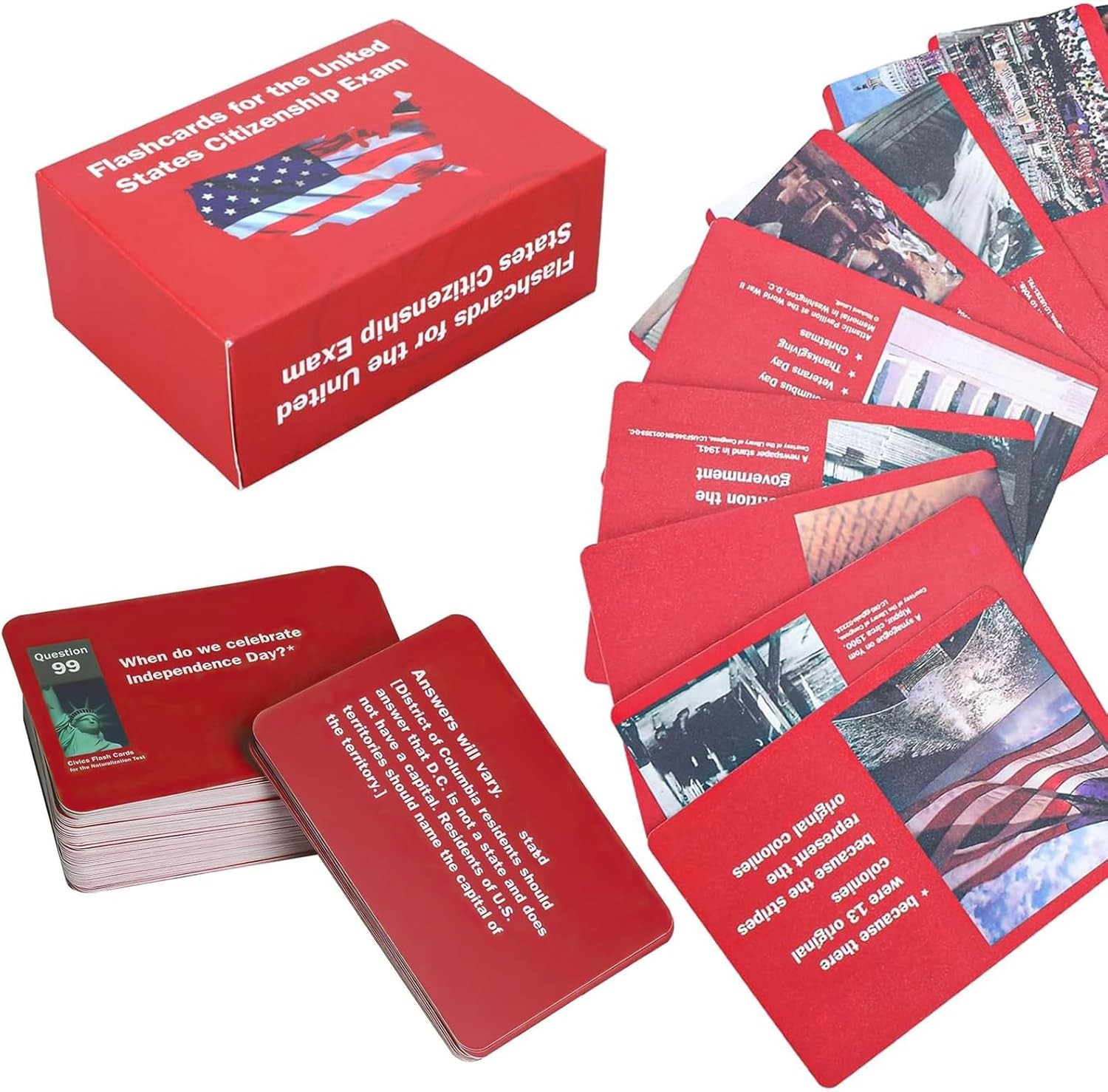 2026 New Us Citizenship Test Flash Cards 2025, Tarjetas para 3.6×2.5, Red