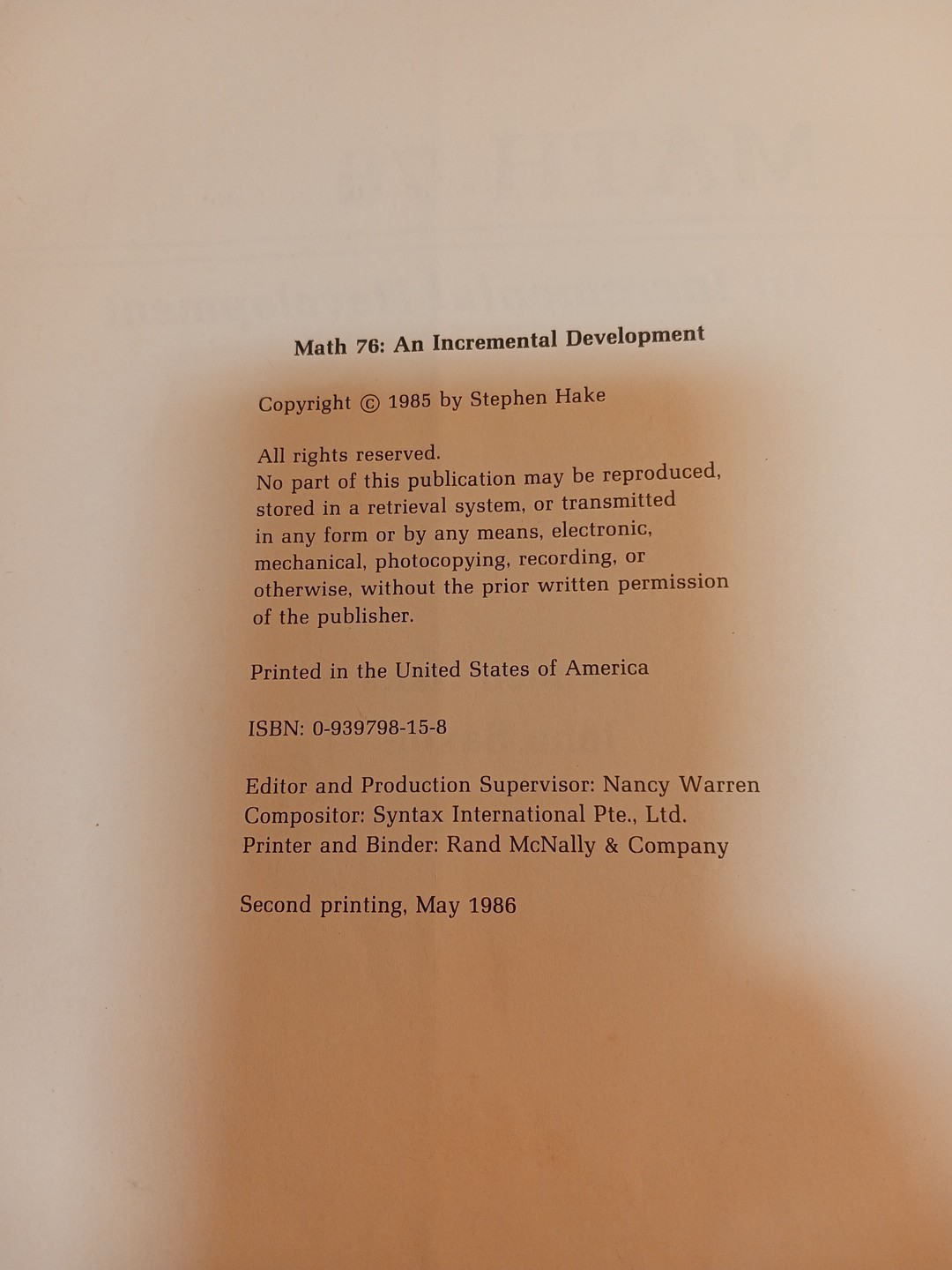 SAXON MATH 7/6 Incremental Development STUDENT TEXT SECOND EDITION