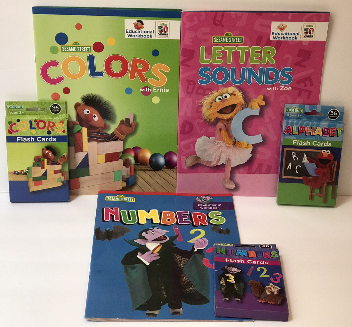 6 Sesame Street Math Reading Writing Workbooks Flashcards Preschool Kindergarten