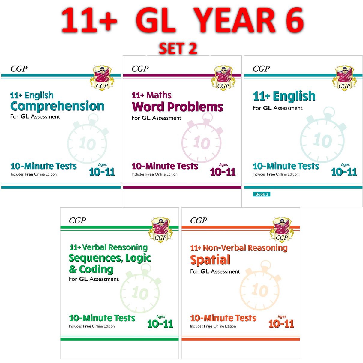 11 Plus Year 6 GL Maths English 10-Minute Tests 5 Books with Answer SET 2 CGP
