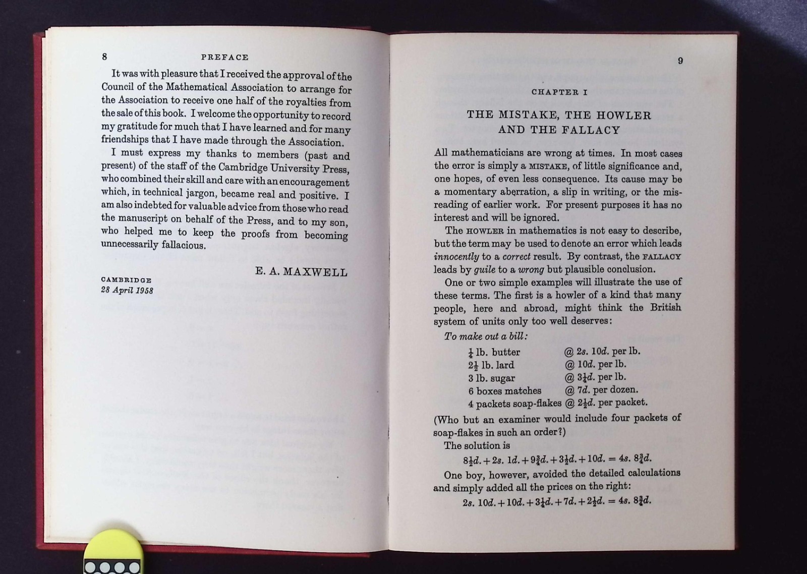 Fallacies in Mathematics by E. A. Maxwell, 1969 Cambridge University Press, HB
