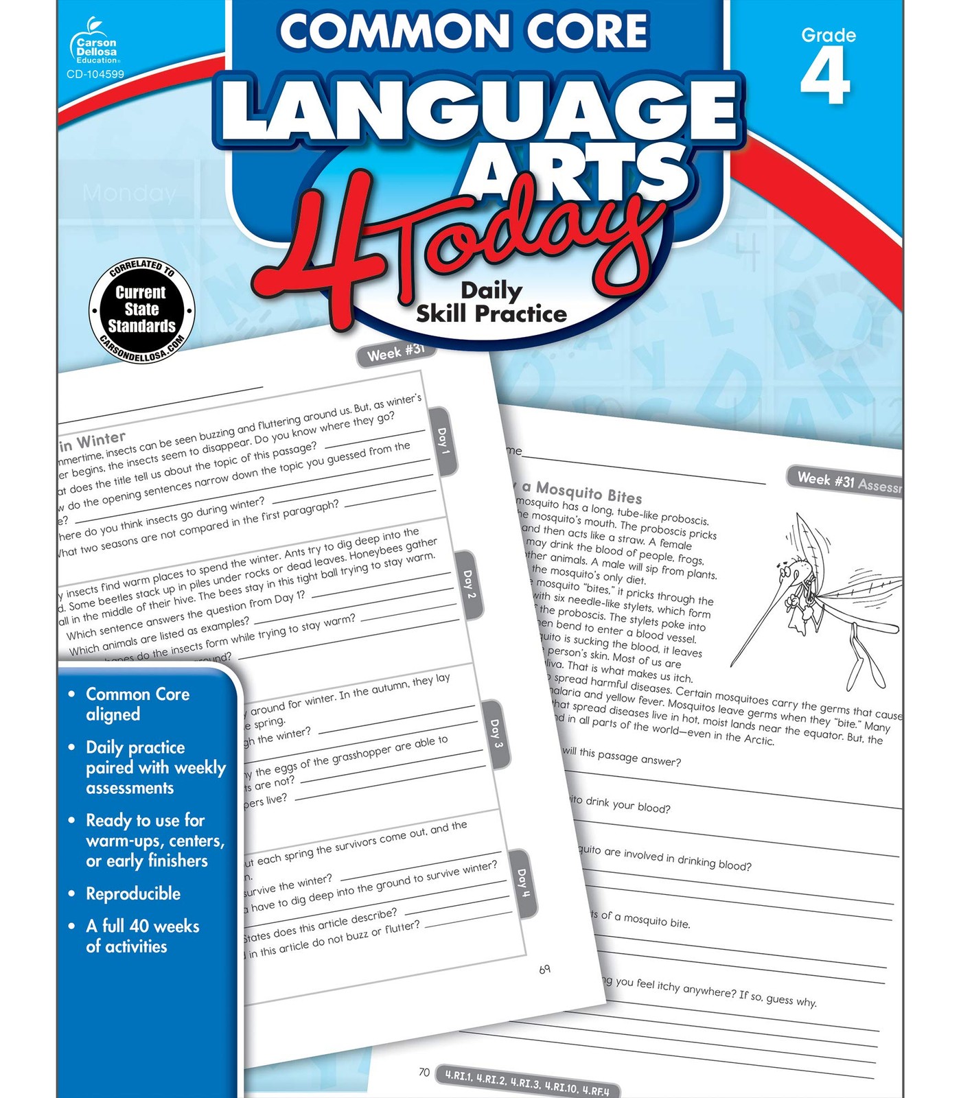 Carson Dellosa | Common Core Language Arts 4 Today Workbook | 4th Grade, 96p…