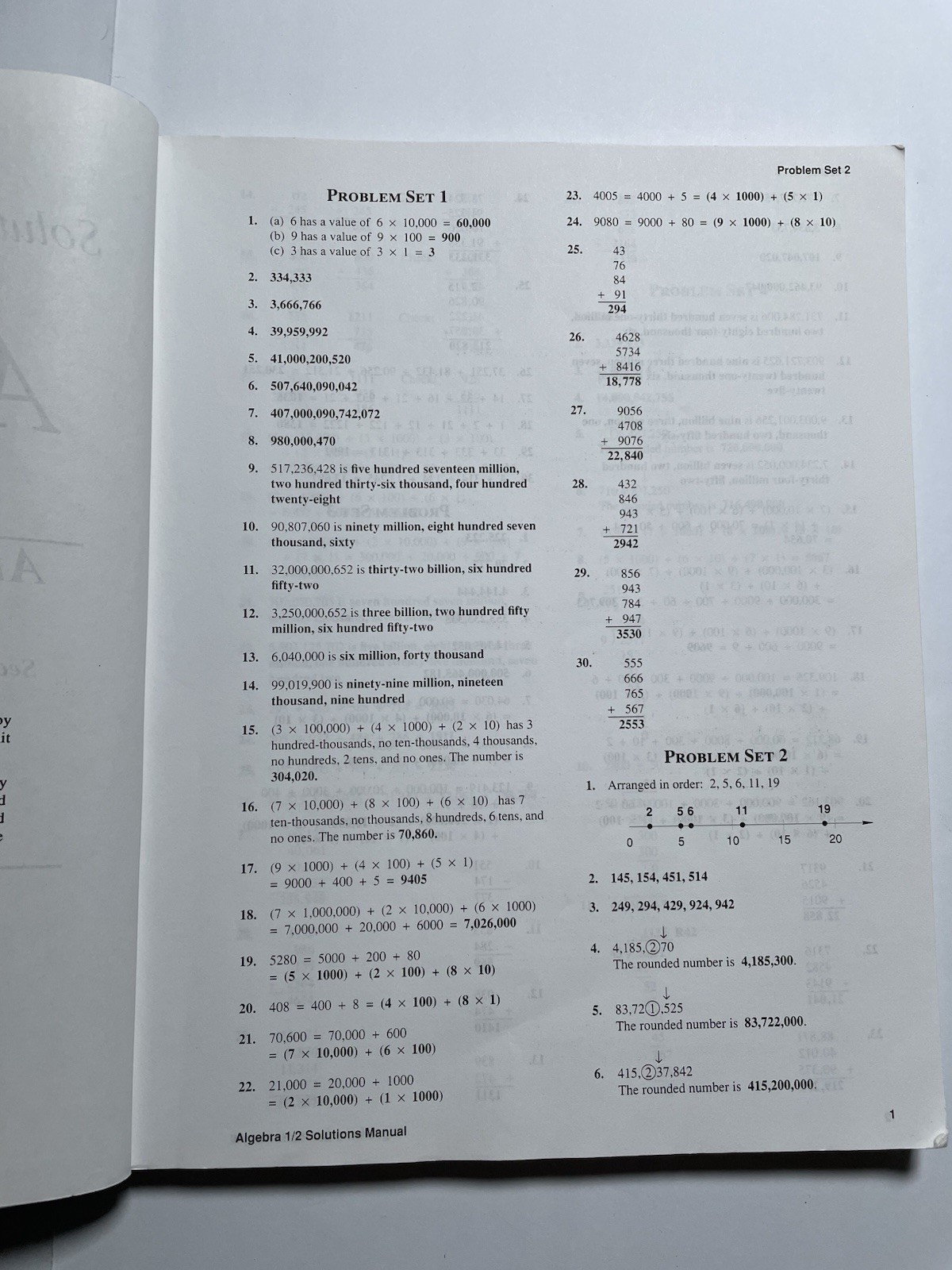 Saxon Math Algebra 1/2 Solution Manual Problem Practice Set 2nd Edition PB