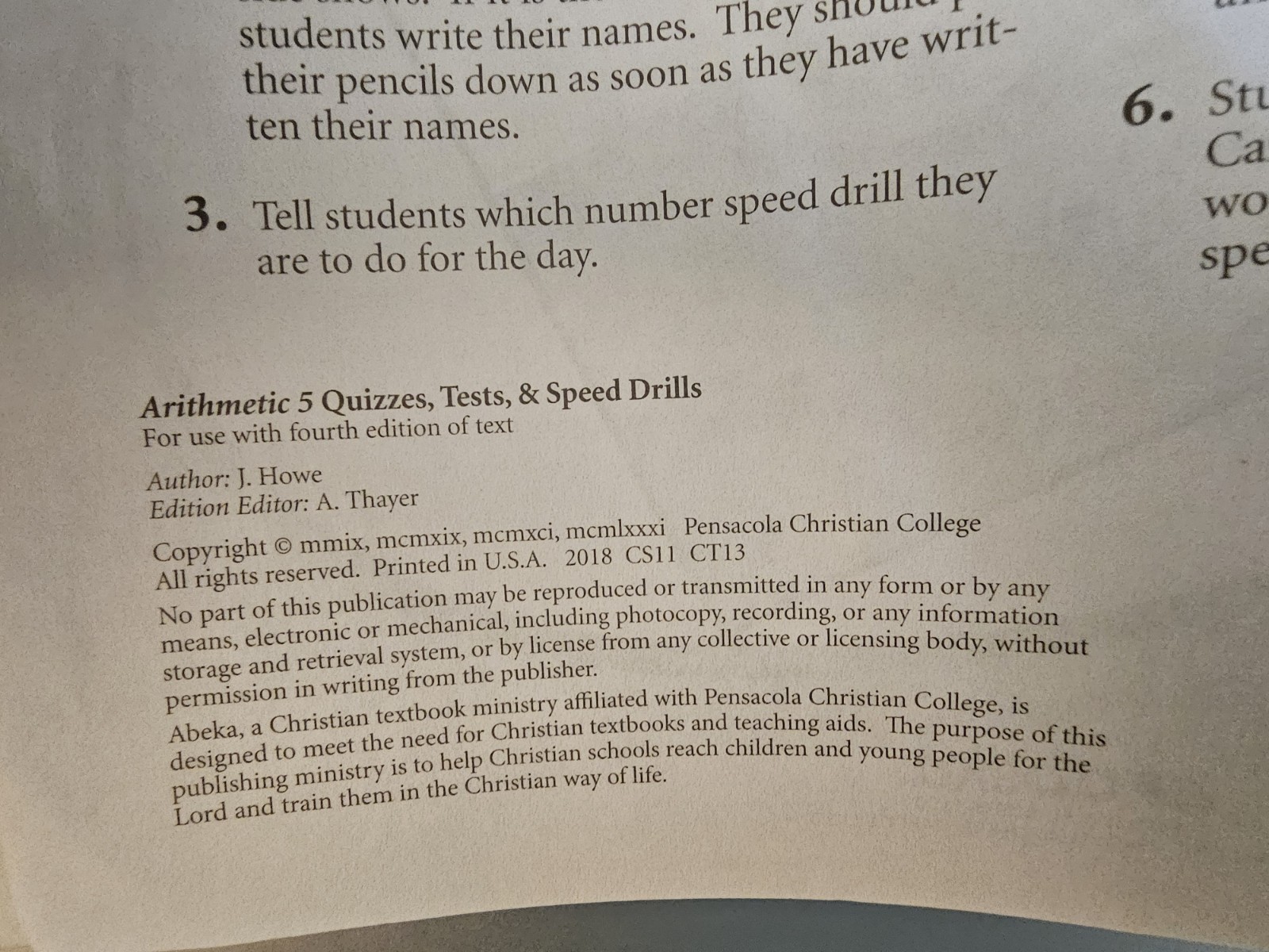 Abeka Arithmetic 5 Teacher Quiz Test & Speed Drill Key Fourth Edition 5th Grade