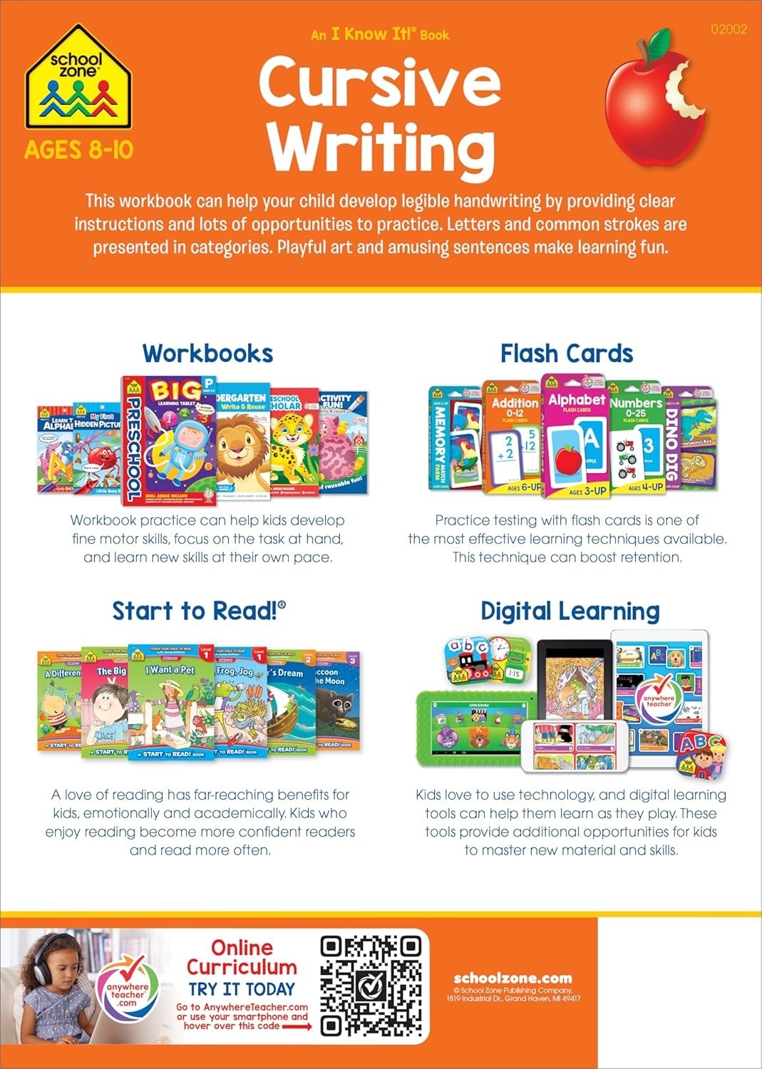 Cursive Writing Workbook 32 Pages Grade 3-4 Handwriting Practice Ages 8-10 USNew