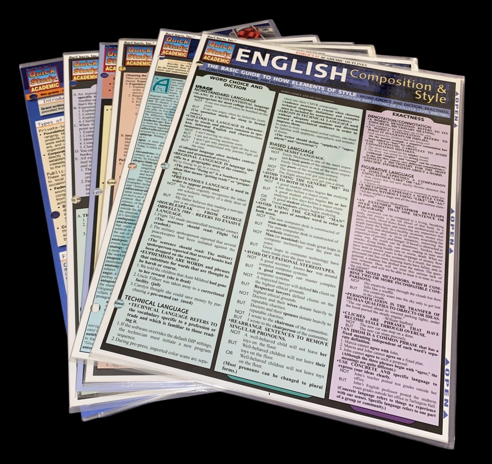 English Writing Laminated Quick Study Academic Guides (6) By Bar Charts