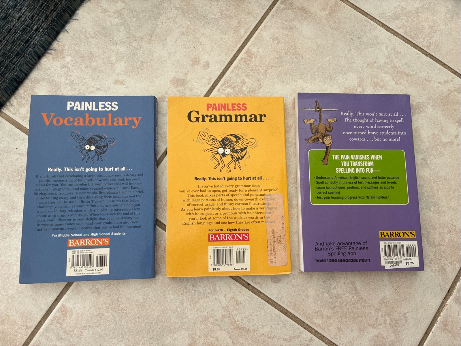 Barron’s Painless Study Guide Lot – Vocabulary Grammar & Spelling Books