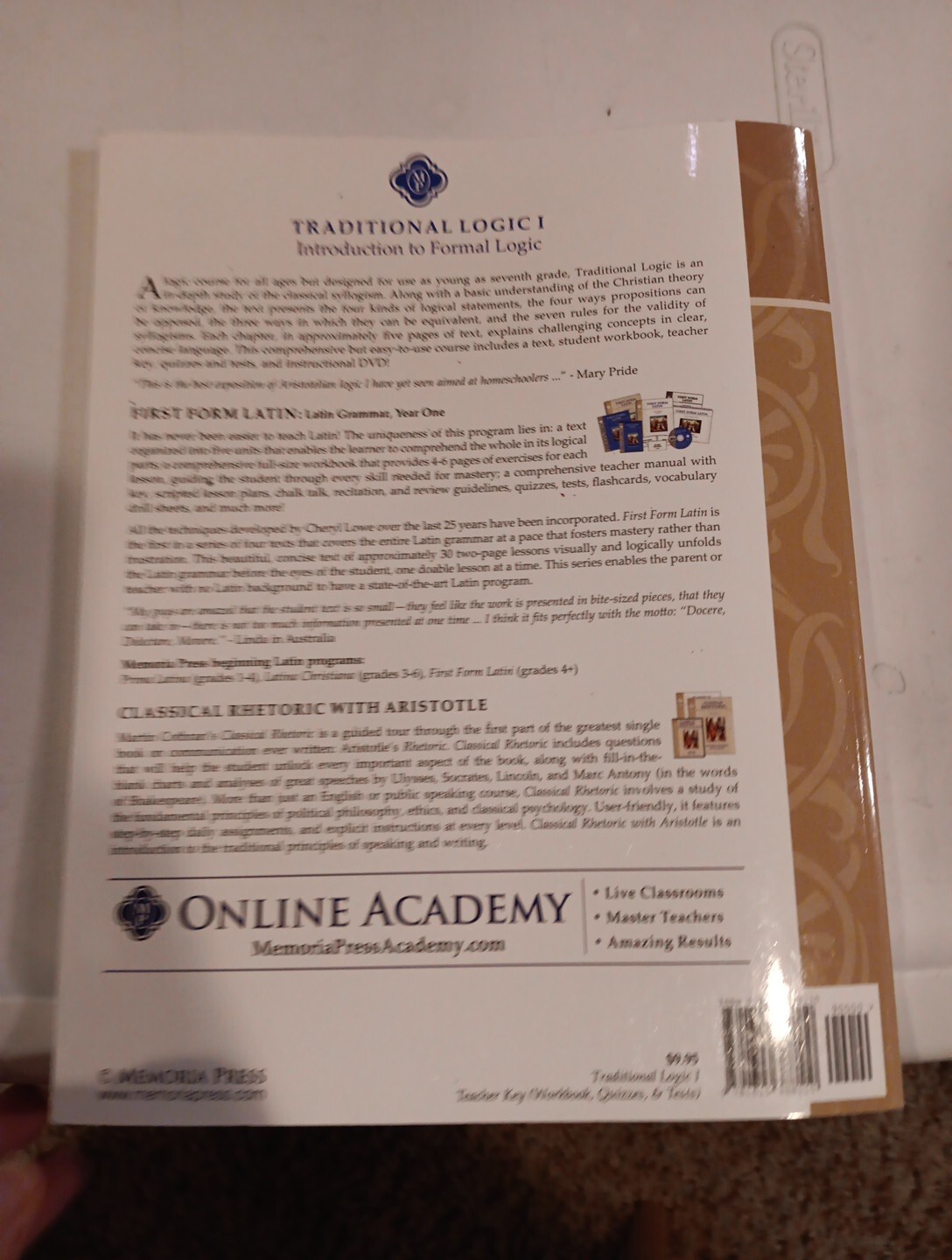 Traditional Logic, Book I – Introduction to Formal Logic Book, Teacher Key…