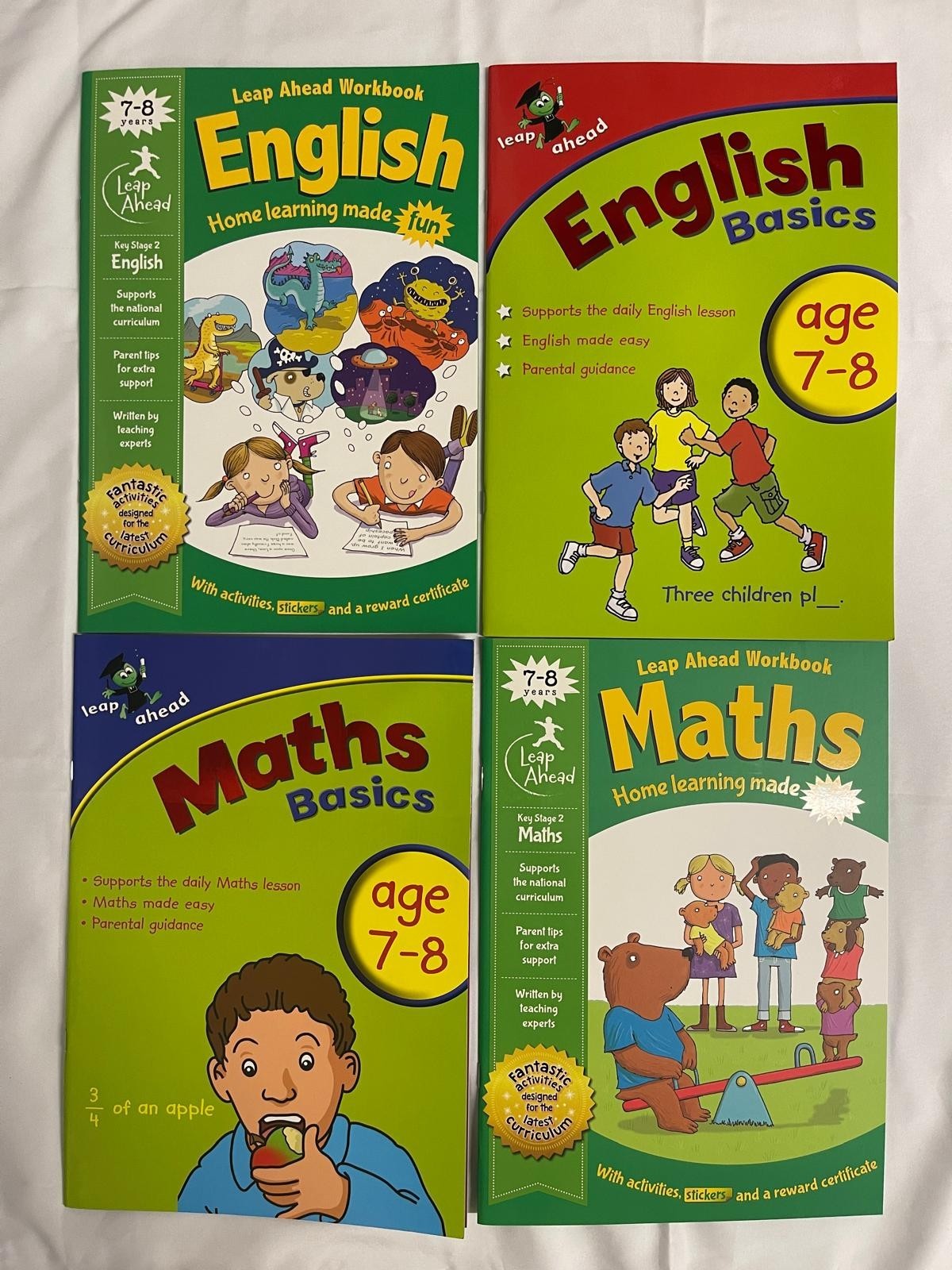 KS2 Leap Ahead Maths & English Revision Practice Bundle of 4 Workbooks Age 7-8