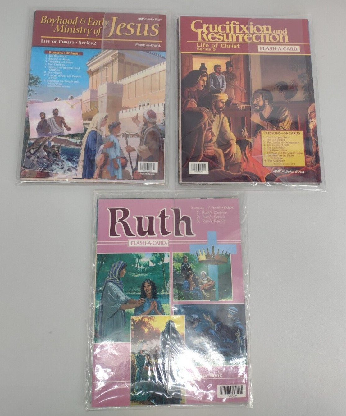 LOT OF 3 Abeka Flash-A-Card 10″ X 13″ Books – Jesus Boyhood, Resurrection, Ruth