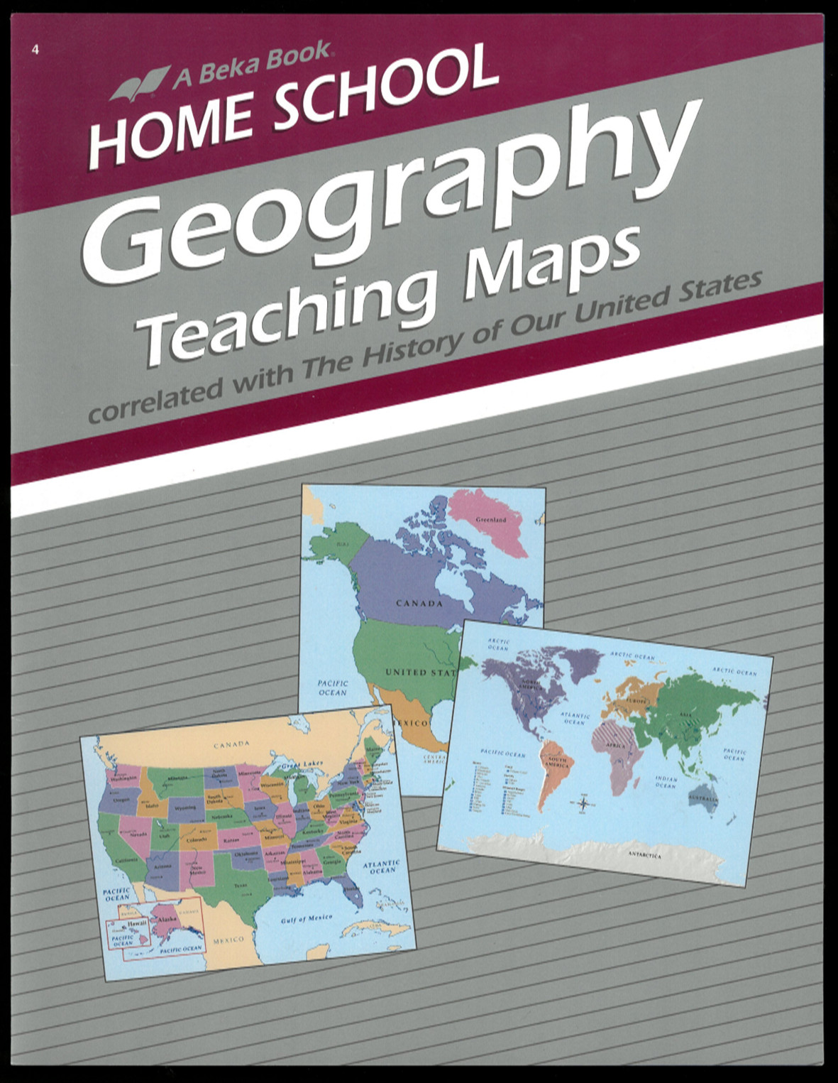 A Beka Homeschool GEOGRAPHY TEACHING MAPS Grade 4 2003 United States CLEAN