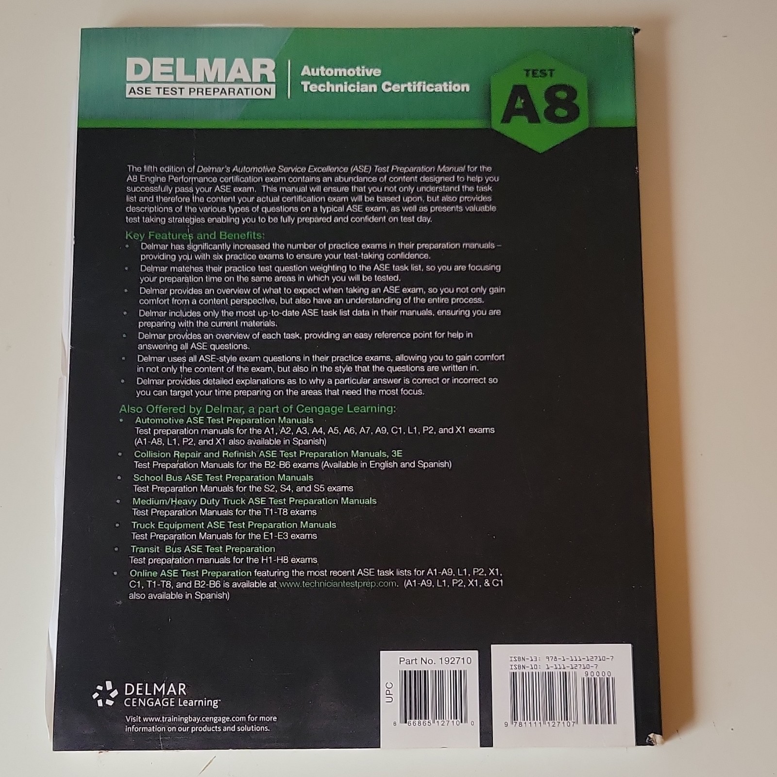 Delmar Fifth Edition Engine Performance Test A8 ASE Study Guide Book 192710