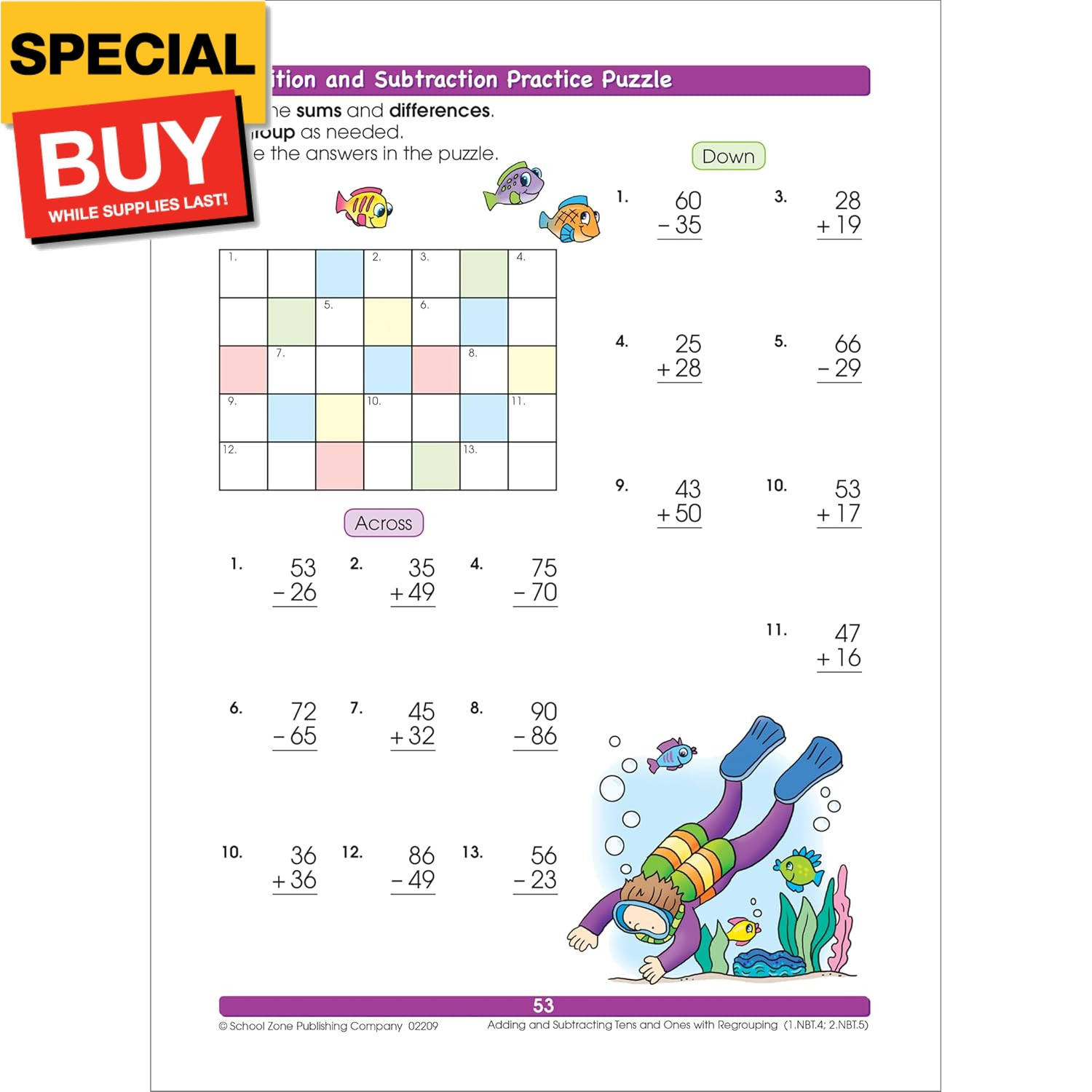 School Zone Addition & Subtraction Workbook: 64 Pages, 1st Grade, 2nd Grade, Ele