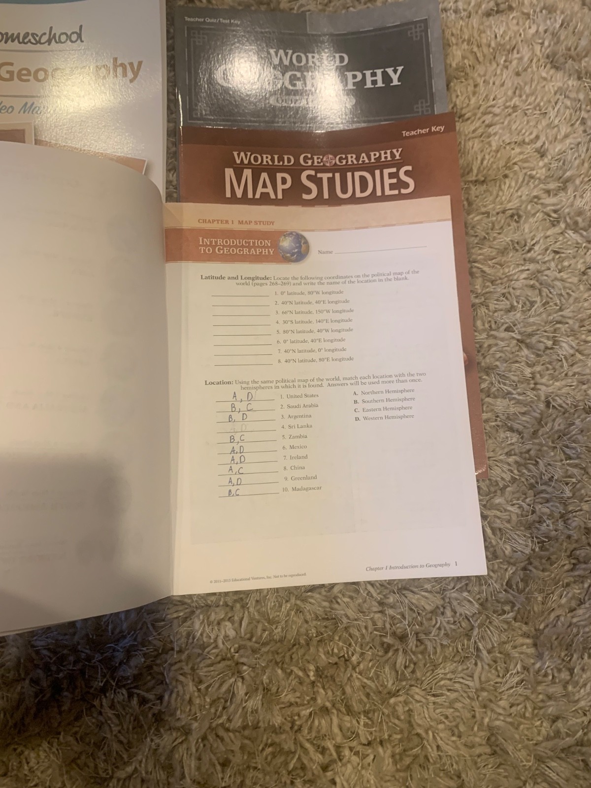 abeka geography grade 7-12 set includes student book, student map studies book,&