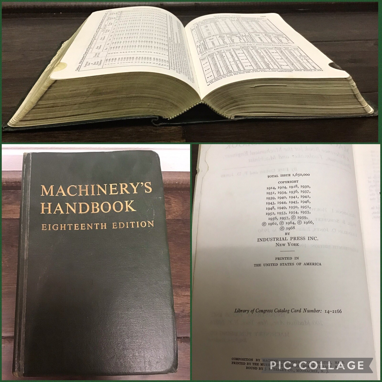 Machinery’s Handbook 18th Eighteenth Edition 1968 Thumb Index