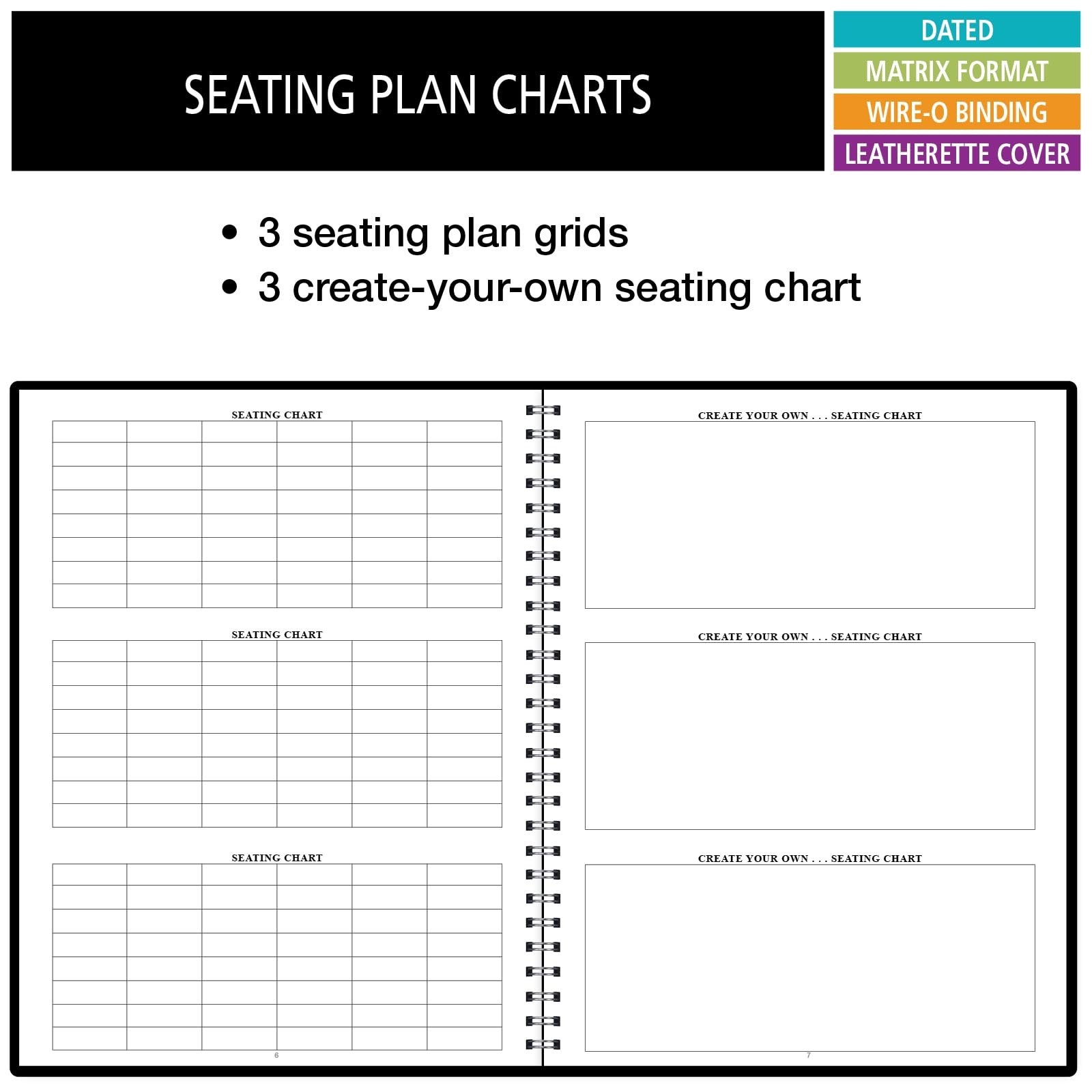 Dated Teacher Lesson Planner 2026-2027, 6 Periods, Vertical Layout, Black Cover