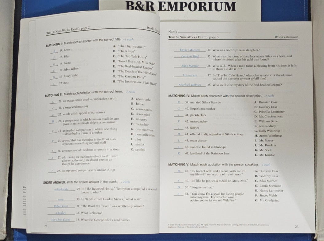Abeka English 10th Grade: World Literature Teacher Quiz/Test Key (2011-15 EV)
