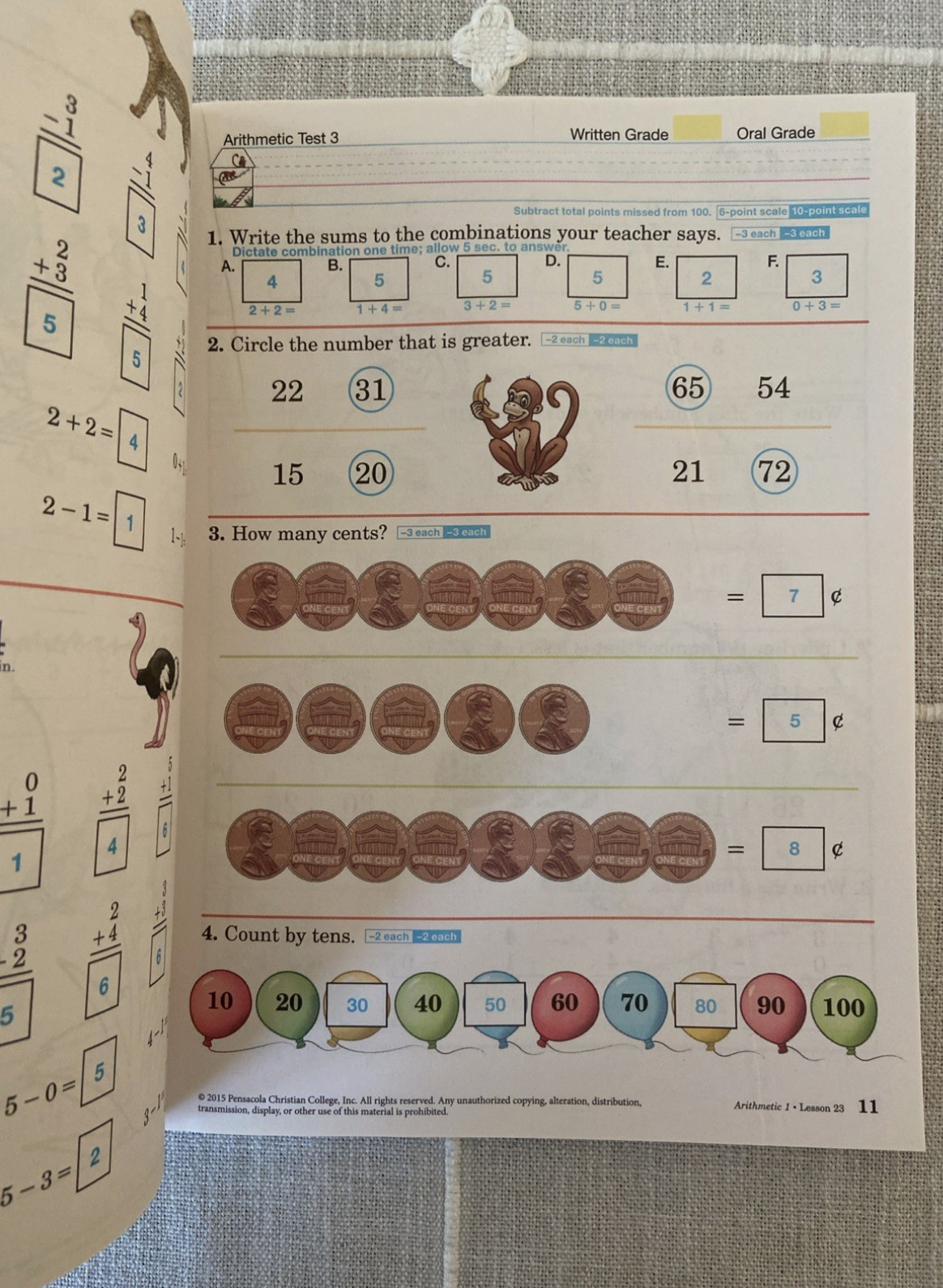 NEW Abeka Arithmetic 1 TEST & SPEED DRILL TEACHER KEY + WORK-TEXT KEY 1st Grade