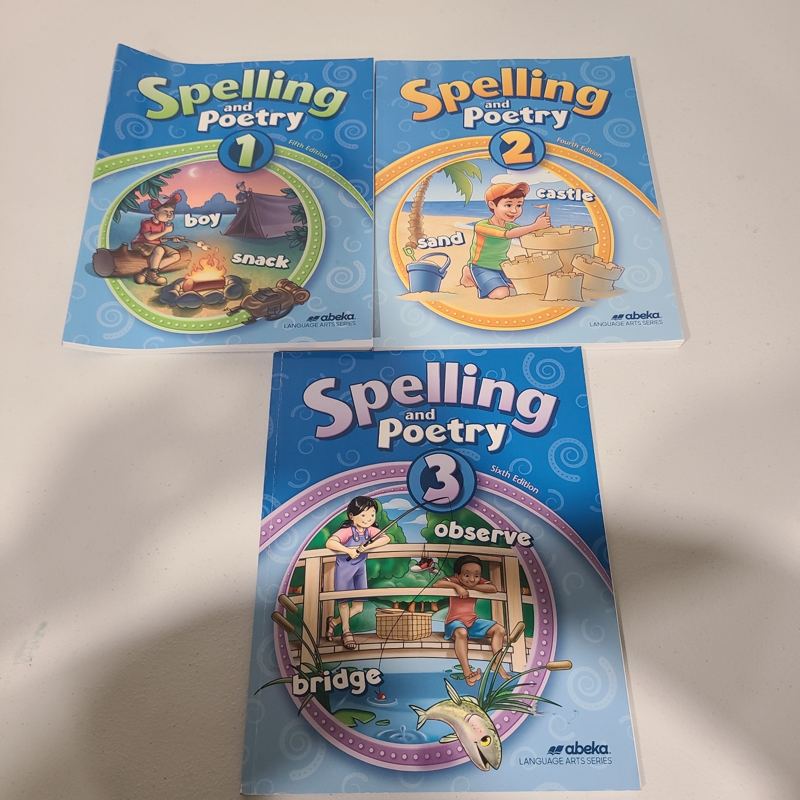 Abeka Spelling and Poetry 1 5th Edition, 2 4th Edition, 3 6th Edition Textbooks